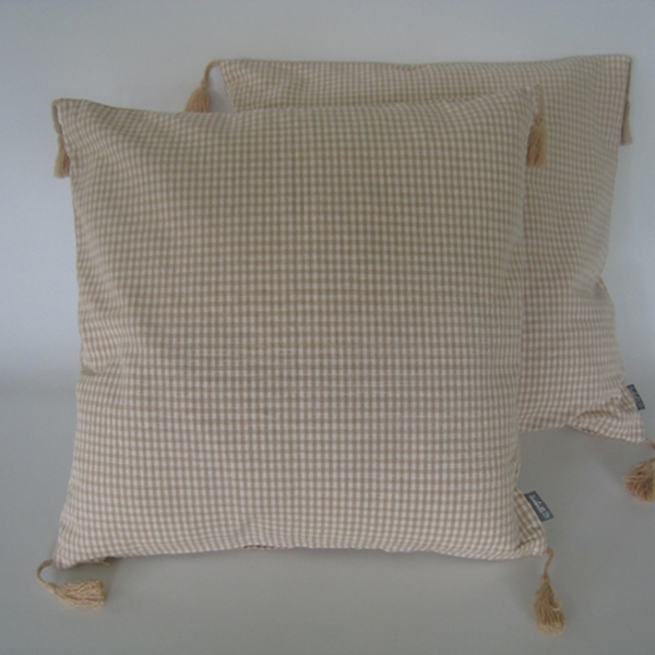 Kissen kariert beige, 40x40 mit Quasten