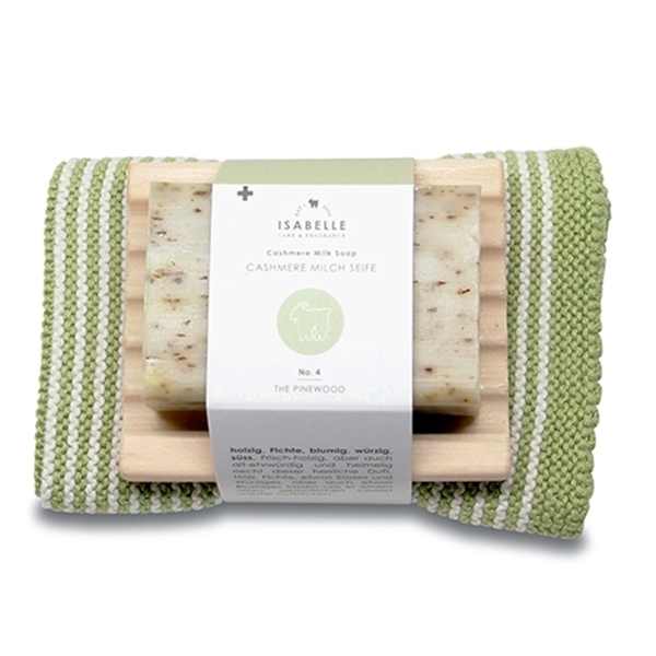 Bild von Seifenblock 100g Nr. 4, auf Arvenablage/Waschlappen