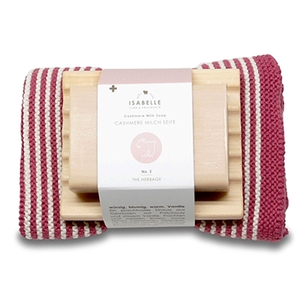 Bild von Seifenblock 100g Nr. 5, auf Arvenablage/Waschlappen